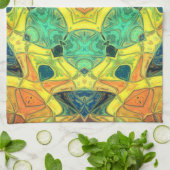 Mosaic Mandala Flower Green Yellow Blue en Oranje Theedoek (Gevouwen)
