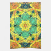 Mosaic Mandala Flower Green Yellow Blue en Oranje Theedoek (Verticaal)