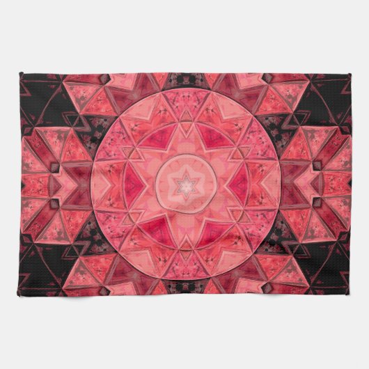 Mosaic Mandala Flower Pink and Black Theedoek (Horizontaal)