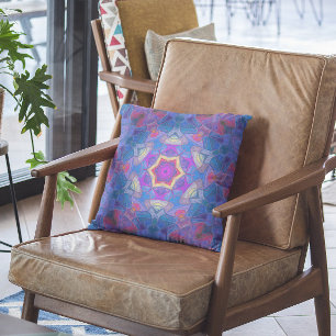 Mosaic Mandala Flower Pink Blue and Yellow Kussen