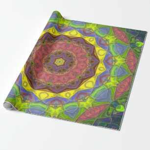 Mosaic Mandala Flower Pink Yellow en Green Cadeaupapier