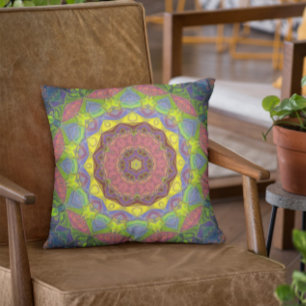 Mosaic Mandala Flower Pink Yellow en Green Kussen