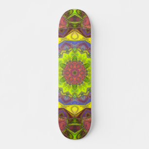 Mosaic Mandala Flower Pink Yellow en Green Skateboard