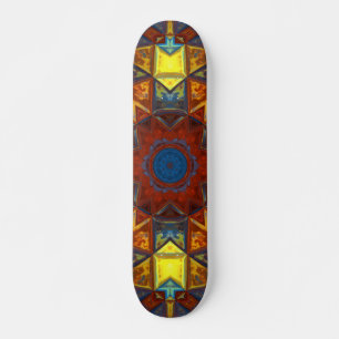 Mosaic Mandala Flower Red Yellow and Blue Skateboard