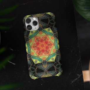 Mosaic Mandala Flower Red Yellow Green and Black iPhone 11 Hoesje