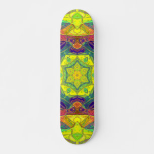 Mosaic Mandala Flower Yellow Blue en Green Skateboard