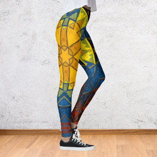 Mosaic Mandala Flower Yellow Blue en Red Leggings
