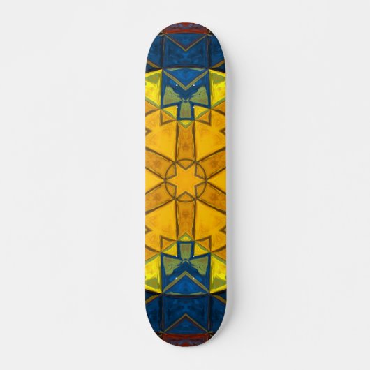 Mosaic Mandala Flower Yellow Blue en Red Skateboard (Voorkant)
