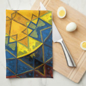 Mosaic Mandala Flower Yellow Blue en Red Theedoek (Quarter Fold)