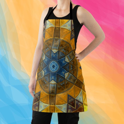 Mosaic Mandala Flower Yellow en Blue Schort