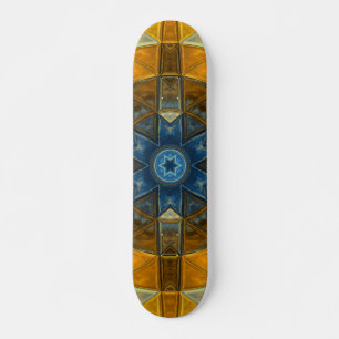 Mosaic Mandala Flower Yellow en Blue Skateboard