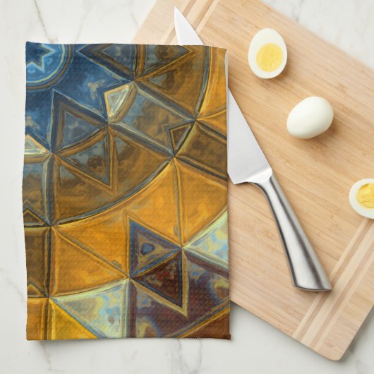 Mosaic Mandala Flower Yellow en Blue Theedoek (Quarter Fold)