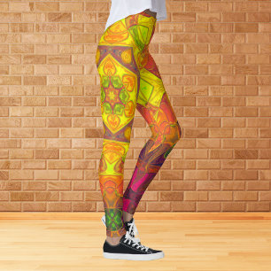 Mosaic Mandala Flower Yellow Oranje en Paars Leggings