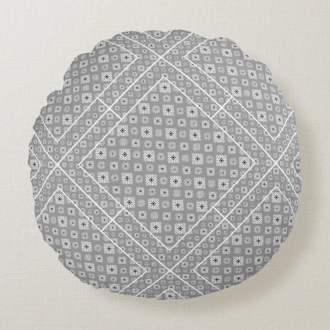 Mosaic Pattern 02.BW LGrey BG Rond Kussen (Voorkant)