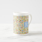 MOSAIC QUILT Bone China Mug + Texte / Bleu (Devant droit)