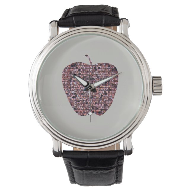 Mosaic Red Apple Male Docent Classroom Hartelijk d Horloge (Voorkant)