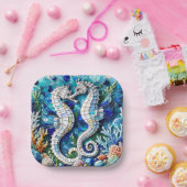 Mosaic Seahorses Romantic Beachy   Papieren Bordje (Feest)
