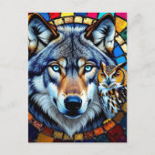 Mosaic Style Owl and Wolf | Keeping in Touch Briefkaart (Voorkant)