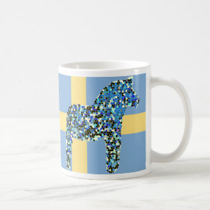 Mosaic Swedish Blue Dala Horse Koffiemok