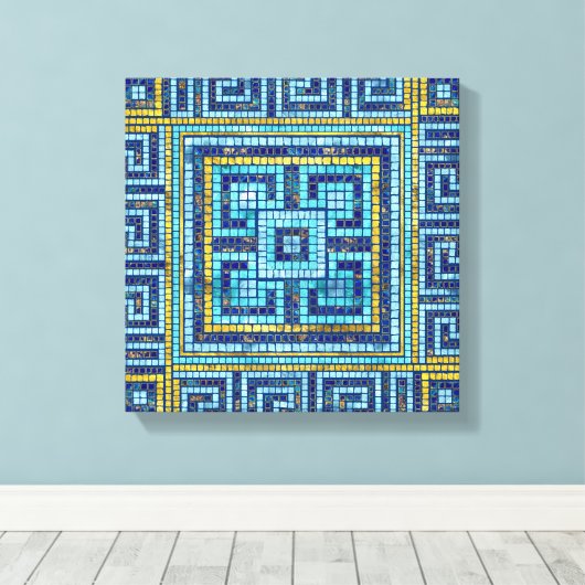 Mosaic Tile Greek Meander Key Canvas Afdruk (Insitu (Houten vloer))