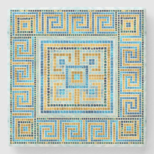 Mosaic Tile Greek Meander Key Stenen Onderzetter (Voorkant)
