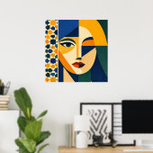 Mosaic Woman Portrait Art Geometric Boho Poster (Bureau à domicile)