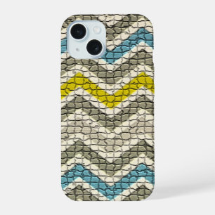 MOSAÏQUE CHEVRONS BLEUS GRIS JAUNE BLANC