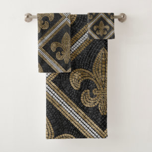 Mosaïque de fleur de lis motif noir et or
