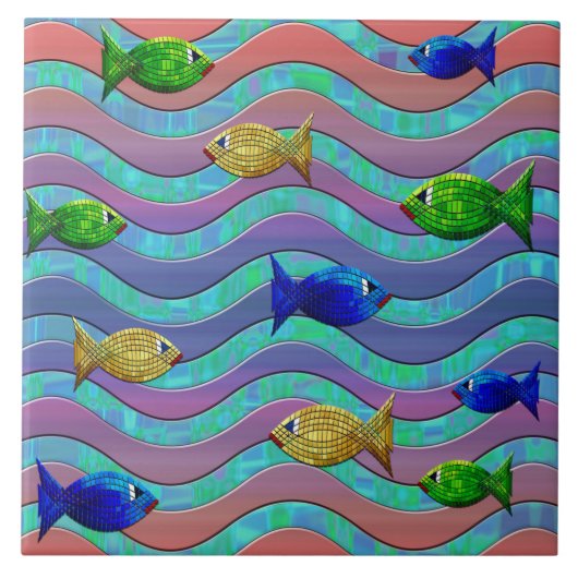 mosaïque de poisson carreaux céramique (Devant)