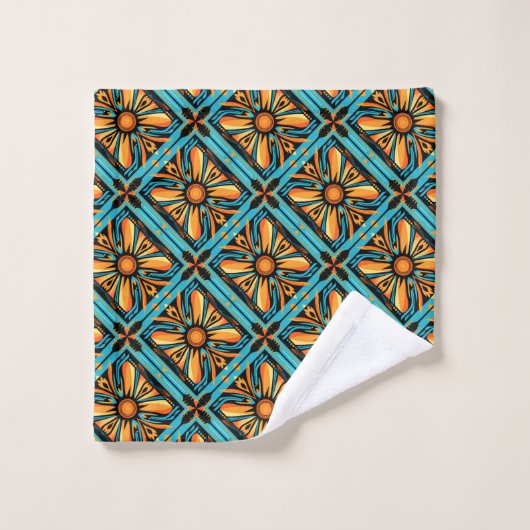 Mosaïque décorative bleu jaune orange (Gant de toilette)