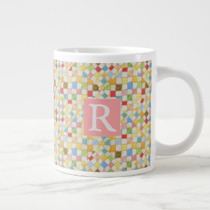 MOSAÏQUE PATCHWORK Grand Mug Blanc + Texte / Rose