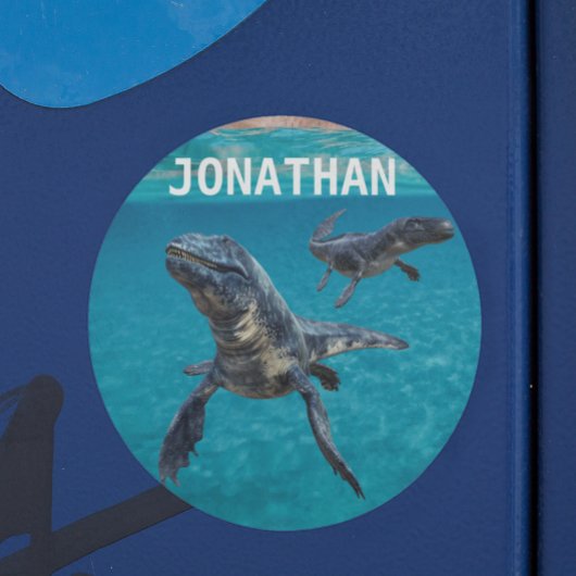 Mosasaur Water Dinosaur Monogram naam Ronde Sticker
