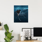 Mosasaurus achtervolgde haai poster (Thuiskantoor)