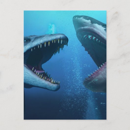 Mosasaurus versus megalodon briefkaart (Voorkant)