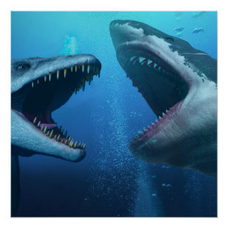 Mosasaurus versus megalodon perfect poster