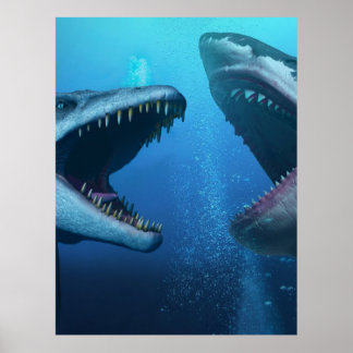 Mosasaurus versus megalodon poster