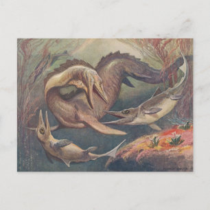 Mosasaurus vs. Ichthyosauriërs afdrukken van twee Briefkaart