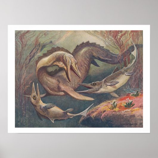  Mosasaurus vs. Ichthyosaurus Print (Voorkant)