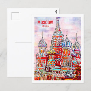 Moscow Russia Famous Travel Place Waterverf Briefkaart