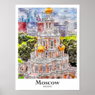 Moscow Russia Travel Waterverf Sketch Hand geteken Poster