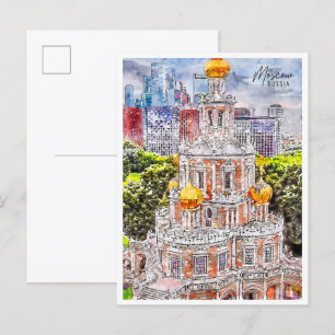 Moscow Russia vintage reizen waterverf Briefkaart