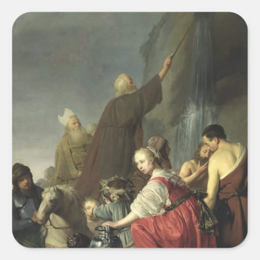 Moses Striking Water uit de rots Vierkante Sticker (Voorkant)