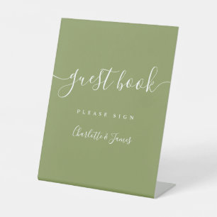 Mosgroen Elegant Modern Schrift Gastboek Reclamebord Met Voetstuk