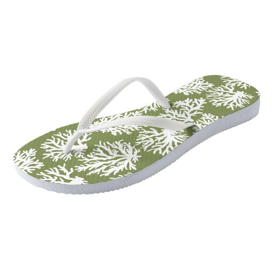Mosgroen modern Wit koraalriffen strand Teenslippers (Schuin)