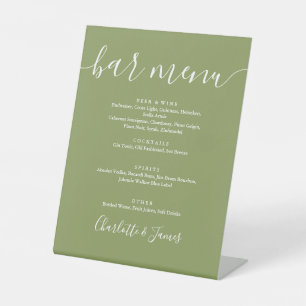 Mosgroene Elegante Moderne Script Bruiloft Bar Men Reclamebord Met Voetstuk