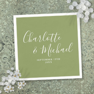 Mosgroene Elegante Moderne Script Bruiloft Servet