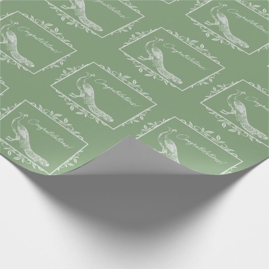 Mosgroene Pauw Bruiloft Bloemstuk Cadeaupapier (Hoek)