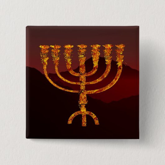 Moshe's Menorah Vierkante Button 5,1 Cm (Voorkant)