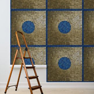 Mosiac Vierkant Patroon Blauw Goud Peel Stick Behang