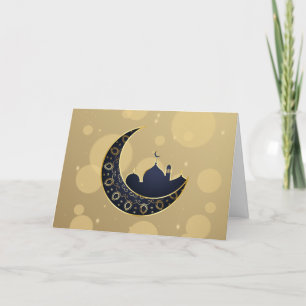 Moskee Crescent Moon Ramadan, blauw, goud Feestdagen Kaart